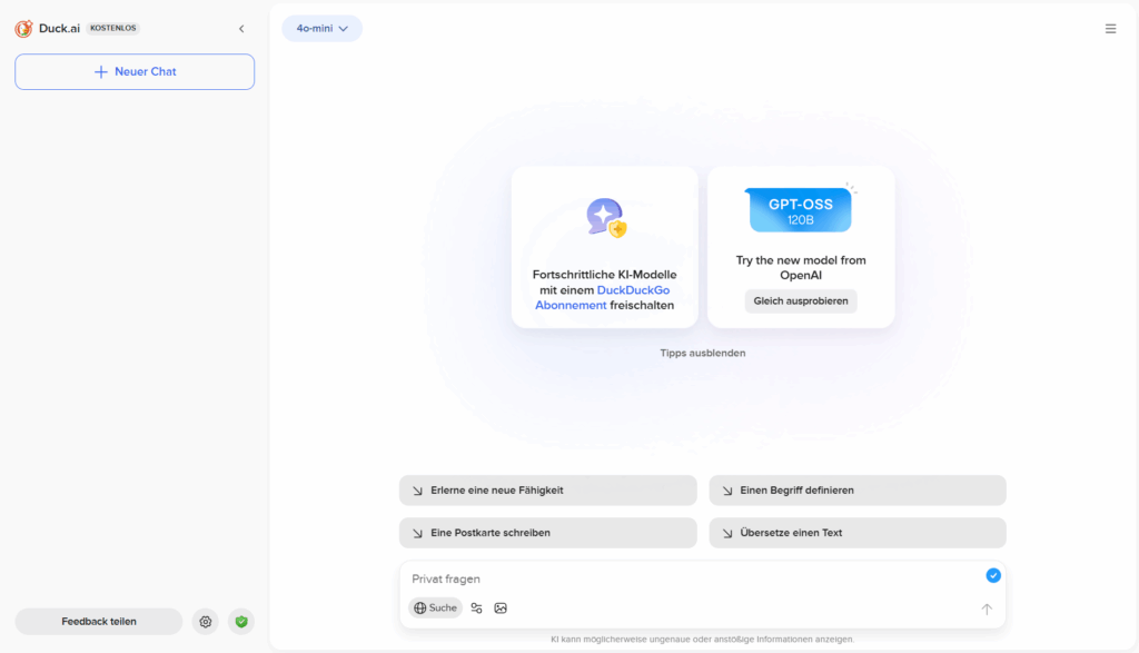 Screenshot Duck.ai