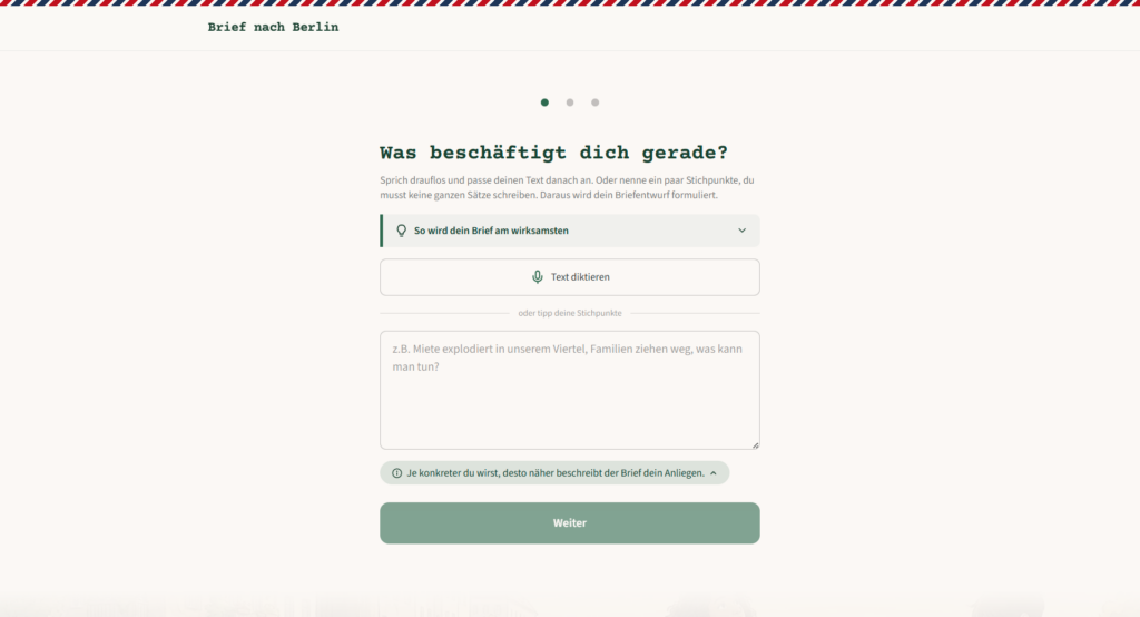 Screenshot Brief nach Berlin